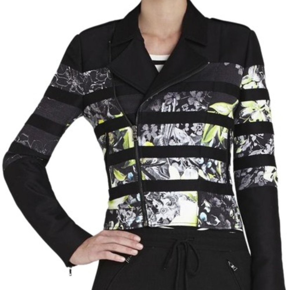 BCBGMaxAzia Black Tess Striped zip jacket